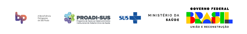 Barra de Logos BP, da esquerda para direita o logo dos Hospitais Poradi - SUS, BP - Benefeciência Portuguesa de São Paulo, SUS e Ministerio da Educação